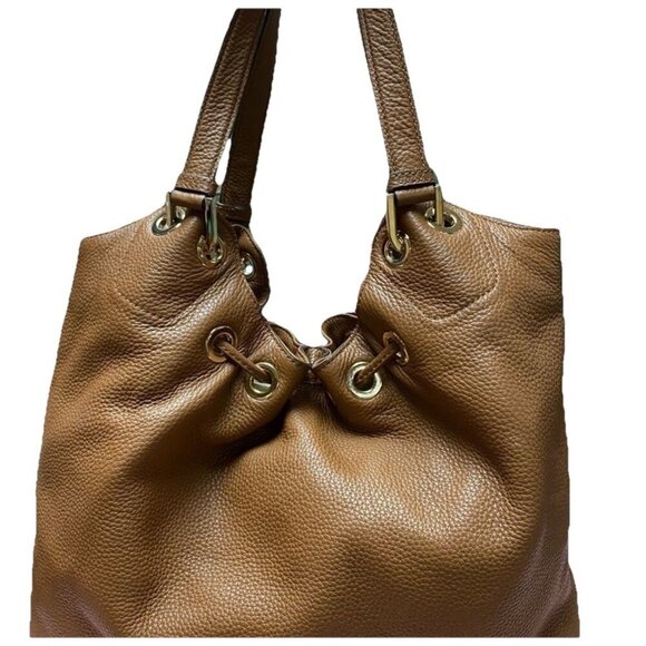 Michael Kors Brown Leather Camden Drawstring Shoulder Tote, Classic Tassels - Picture 2 of 11